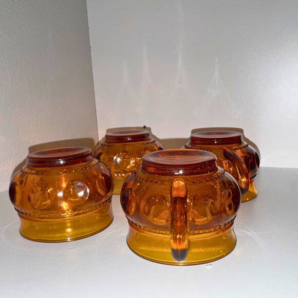 Vintage Amber Glass Thumbprint Cups | Set of 4 | Warm Fall Midcentury MCM - Picture 7 of 11